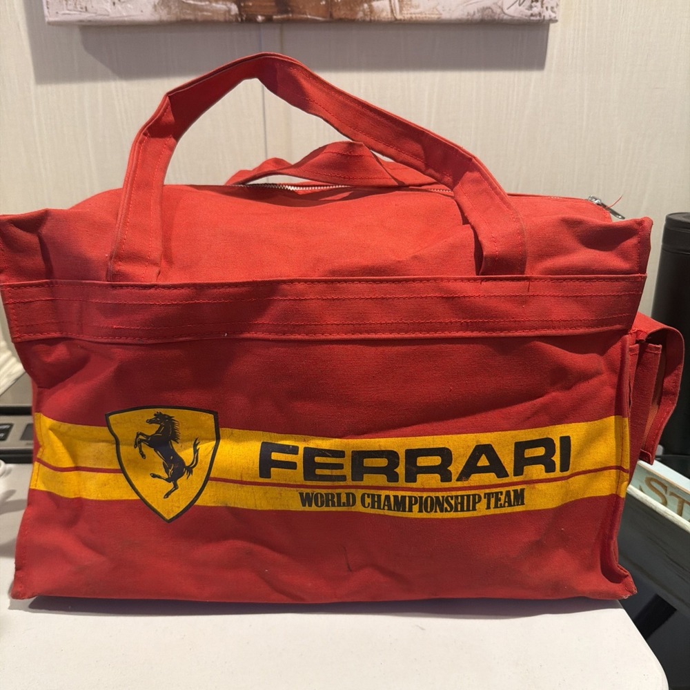 Vtg 90s Ferrari F1 World Championship Duffle Bag 18x11 Distressed And Dirty